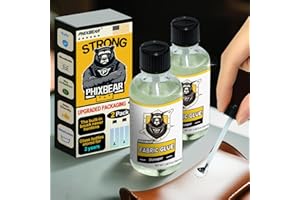 PHIXBEAR 2 Pack Fabric Adhesives for Clothing Permanent Washable in Glass Bottle with Brush, Safe, No Irritation, and Skin-Friendly. Tear Mender Fabric Glue for Clothes, Leather, Shoes (3.36 fl.oz)