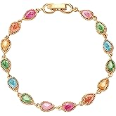 ALTENEVIA 18K Gold Plated Cubic Zirconia Tennis Bracelet Shimmering Rainbow Textured Charm Bracelet for Women Fashion Jewelry