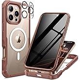 seacosmo for iPhone 16 Pro Max Case, Full Body Bumper with Built-in 9H Tempered Glass Privacy Screen Protector and Camera Lens Protector, Compatible with MagSafe, Shockproof Case, 6.9", Desert Brown