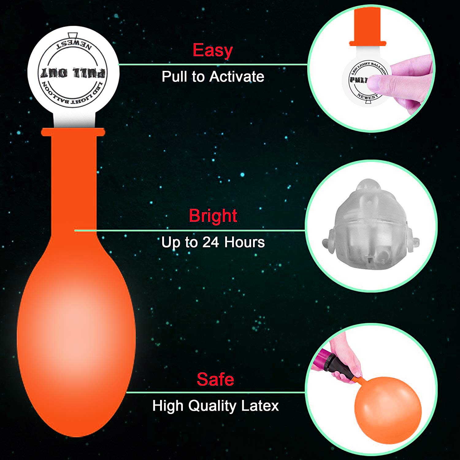 M.C.works 32 Pack Light Up Balloons Party LED Balloons Fun time, 8 Colors Balloon, Colorful Warm Light, Lasts 12-24 Hours Birthday, Wedding, Parties, 7 Blossom Clips & Ribbon Included.