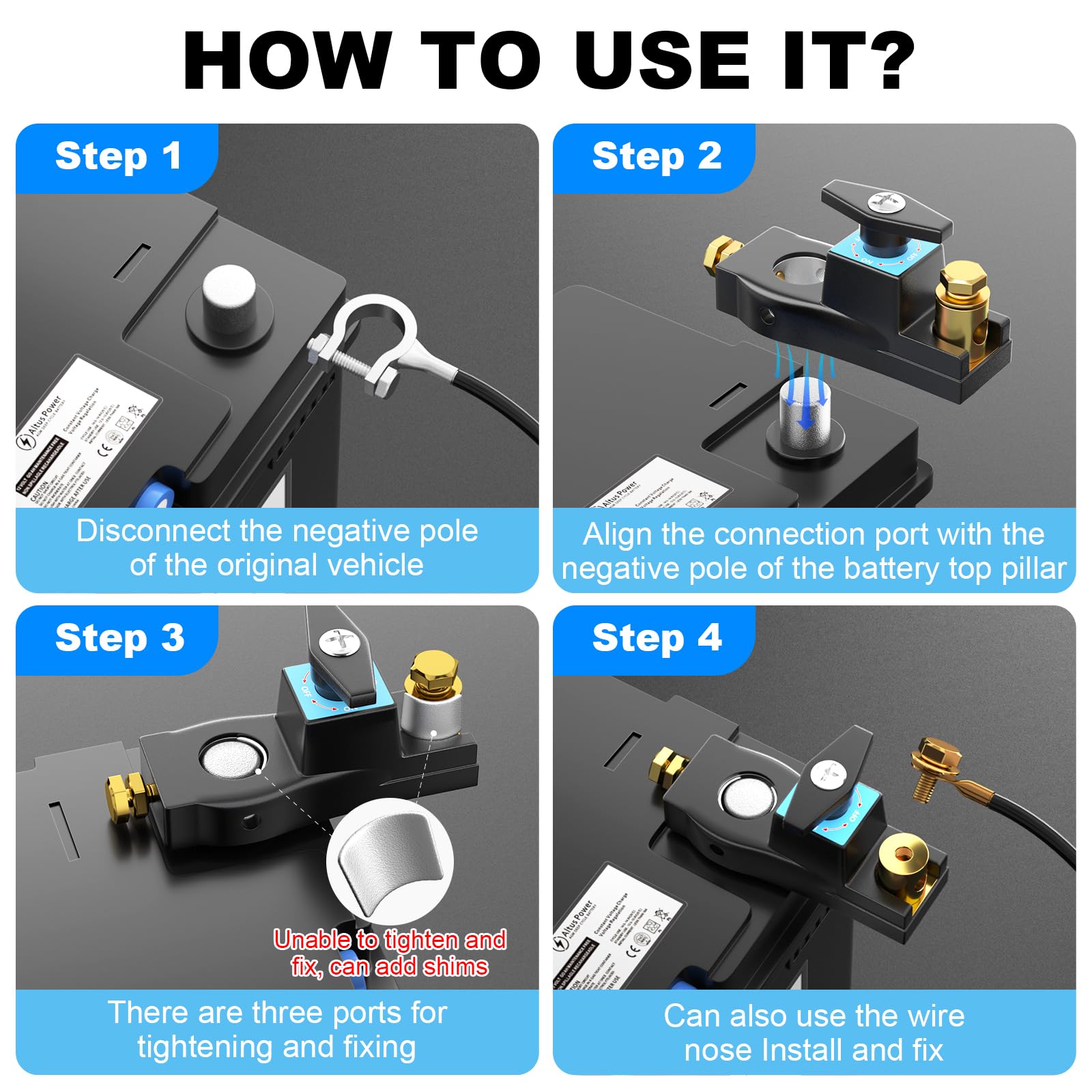 Battery Disconnect Switch, Heavy Duty Battery Shut Off Switch, General High Current Master Battery Power Cut Isolator Kill Switch, Battery Kill Switch for Car, RV and Boat (1)