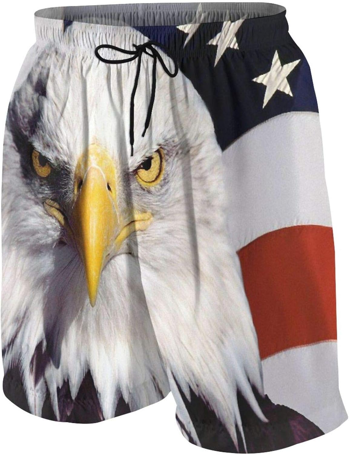 Mens Swim Trunks, American Flag Bald Eagle, Quick Dry Beach Shorts with