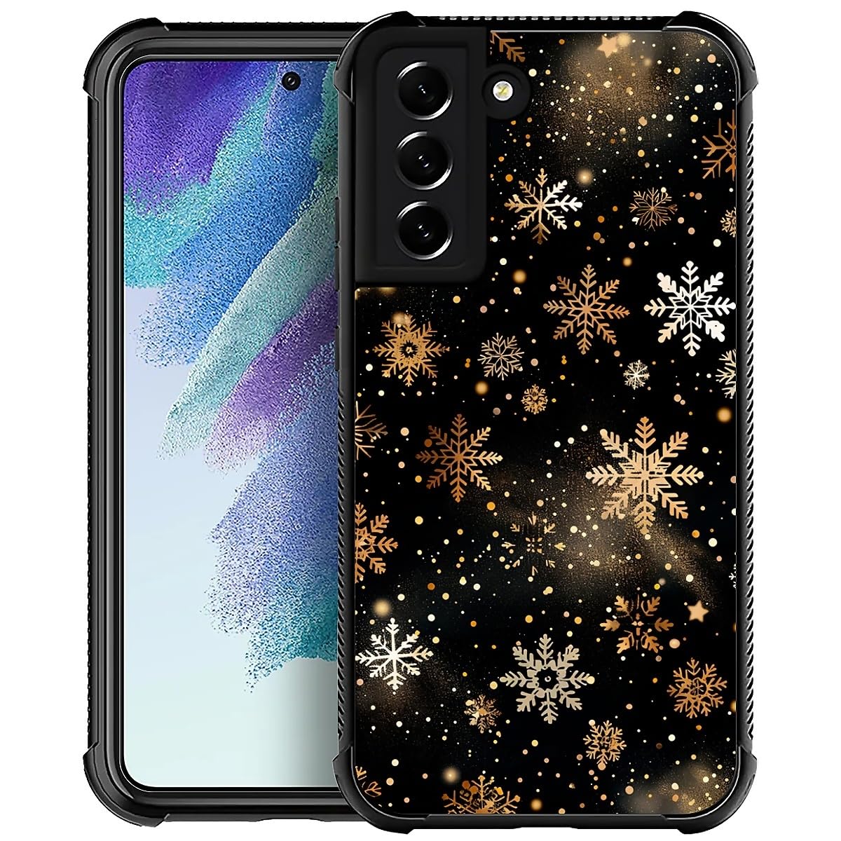 Punmada Compatible with Samsung Galaxy S21 Plus Mobile Case Creative Acrylic Back Panel Silicone Protection Grip Specially Designed for Samsung Galaxy S21 Plus Golden Snowflakes Falling