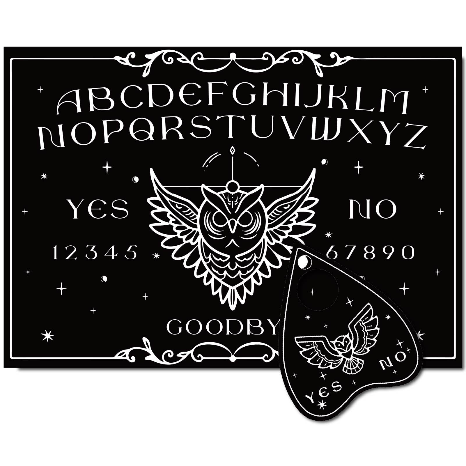 CREATCABIN Owl Wood Spirit Board Pendulum Dowsing Divination Board Set Black Talking Boards with Planchette Metaphysical Message Board for Wicca Witch Stuff Altar Halloween Party Supplies 11.8x8.3Inch