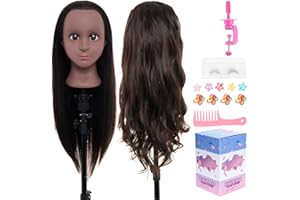100% Mannequin Head Human Hair,18” Dark Brown Mannequin Head with Stand