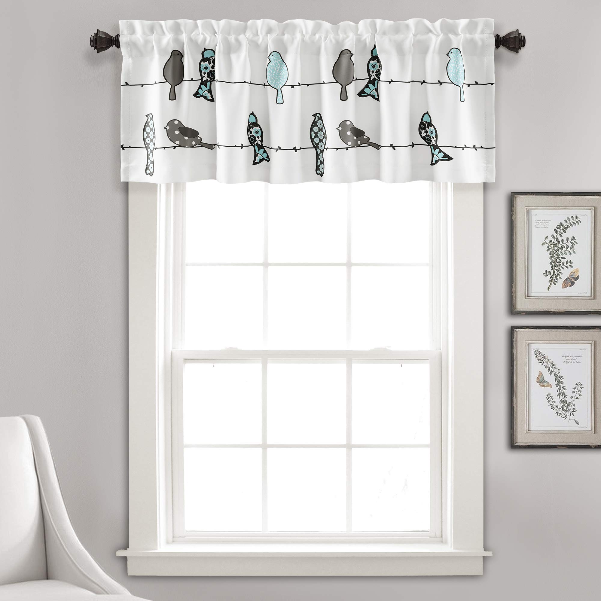 Photo 1 of Lush Decor Rowley Birds Light Filtering Valance, Single Panel, 52" W x 18" L, Blue & Gray - Colorful Floral Bird Pattern - Whimsical & Playful Bird Curtain - Farmhouse, Coastal, & Boho Window Decor