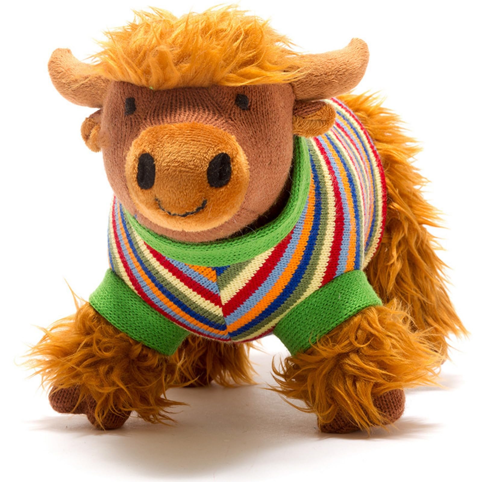 Best Years | Highland Cow Soft Toy with Rainbow Stripe Jumper | Original Knitted Design | Adorable & Ethically Sourced for Kids of all Ages | Machine Washable & Suitable from Birth
