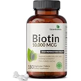 Futurebiotics Biotin 10,000 mcg Hair, Skin &amp; Nails, 180 Vegetarian Tablets | Mini Tablets, Energy Production Support, Vegan, Non-GMO, Gluten-Free &amp; Soy-Free