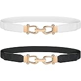 JASGOOD Women Stretchy Waist Belt Retro Elastic Skinny Belt for Ladies with Gold Buckle