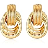 14K Gold Silver Plated Earrings for Women Chunky Statement Jewelry | Gold Plated Knot Earrings for Women, Mix Metal Earrings,