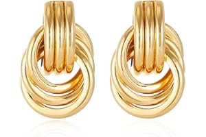 SPIRITLELE 14K Gold Plated Knot Earrings for Women Gold Silver Earrings Heart Link Drop Dangle Earring Chunky Golden Knotted Statement Jewelry