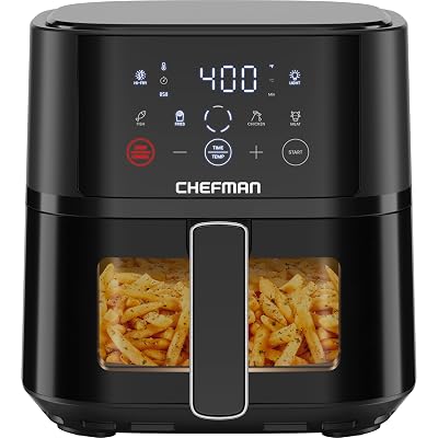 Chefman Air Fryer – 4 QT Compact Airfryer for Quick & Easy Meals, Features Hi-Fry Technology for Extra Crisp, Easy-View Window, Touch Controls with 4 Presets, Nonstick & Dishwasher Safe Basket - Black