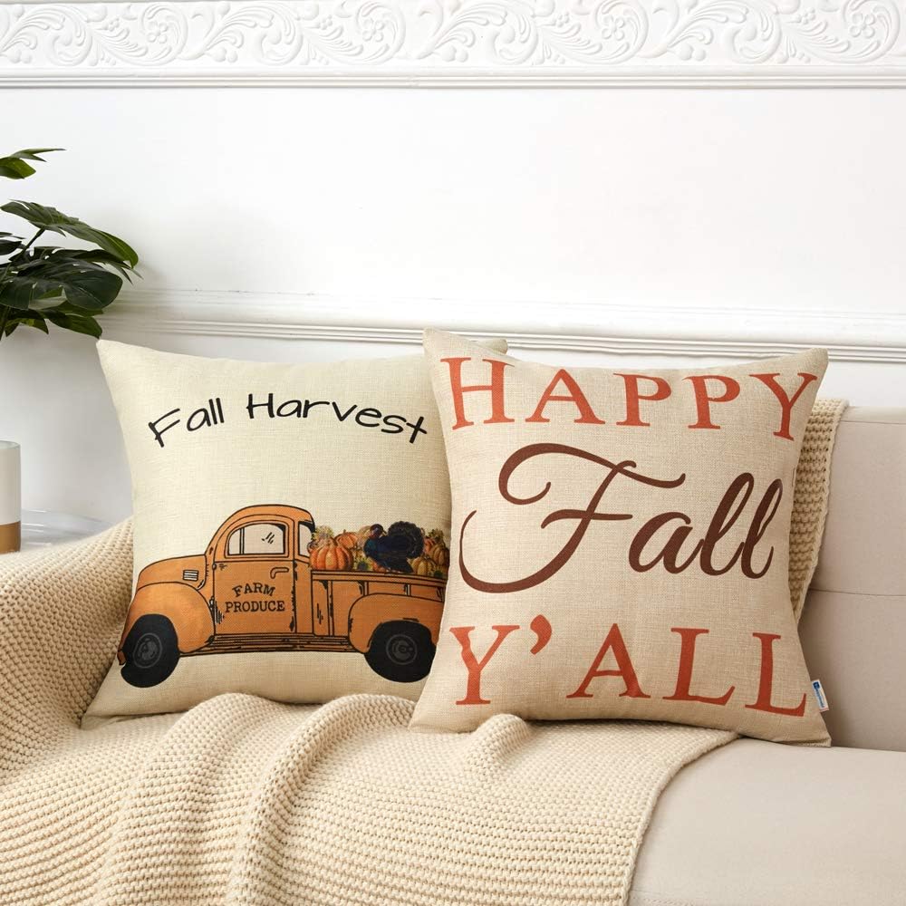 Fall Pillow Covers 18x18 Inch for Fall Decor Set of 4 Autumn Harvest Pumpkin Theme Farmhouse Decorative Throw Pillow Covers for Sofa Couch Home Decoration: Kitchen & Dining
