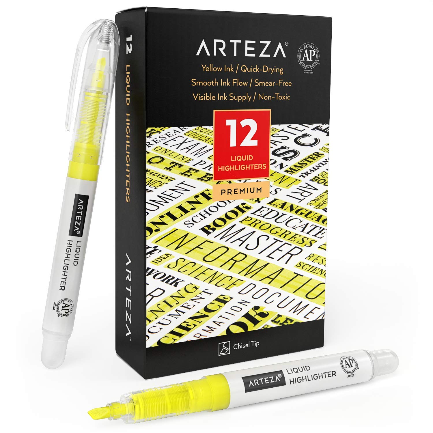 ARTEZA Highlighters, Yellow, Pack 12