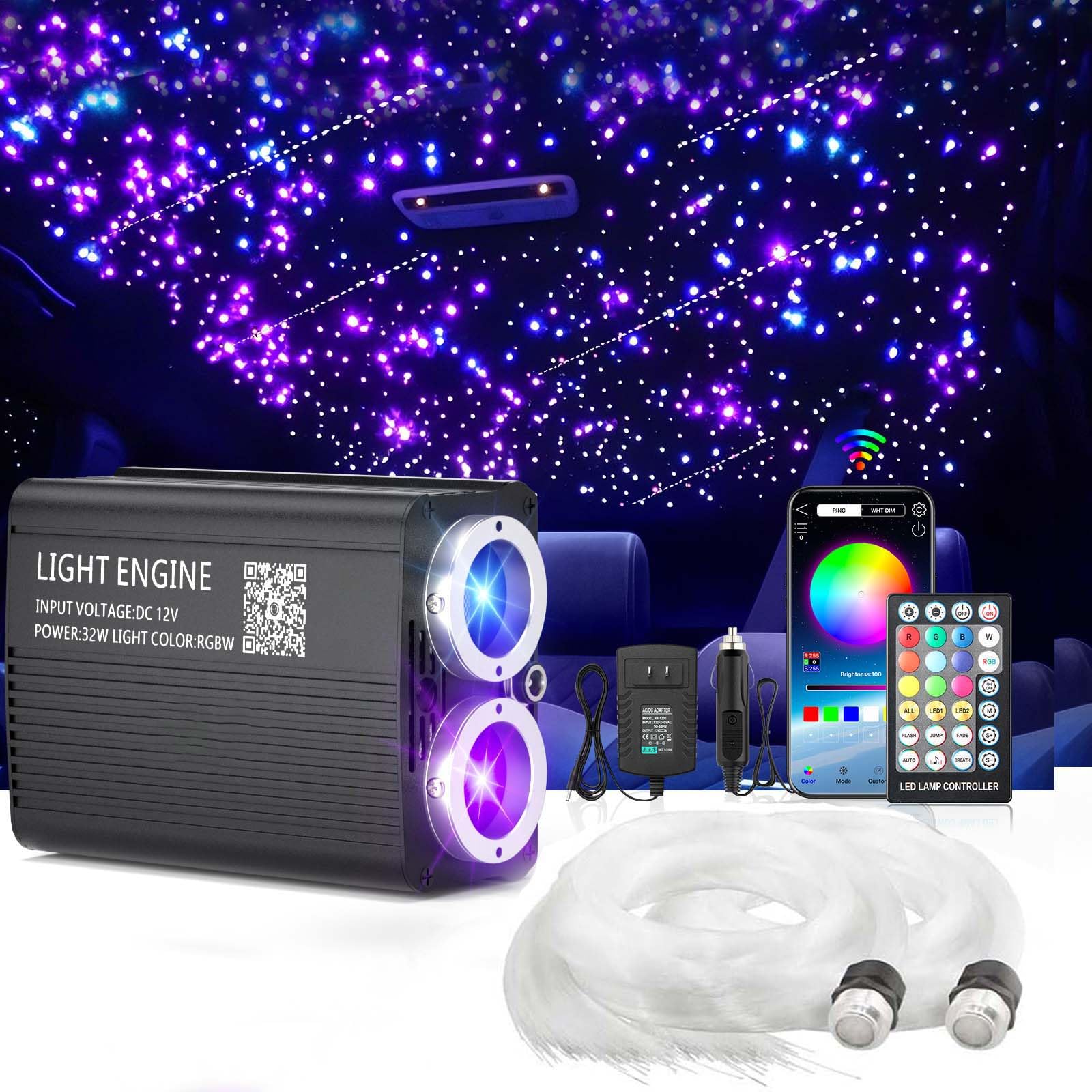 Photo 1 of 32W Starlight Headliner Light,1300pcs 9.8ft Dual Port Dual Color LED Star Ceiling Fiber Optic Light Kit APP/Remote Control White Shooting Star,for Car/Home/Party