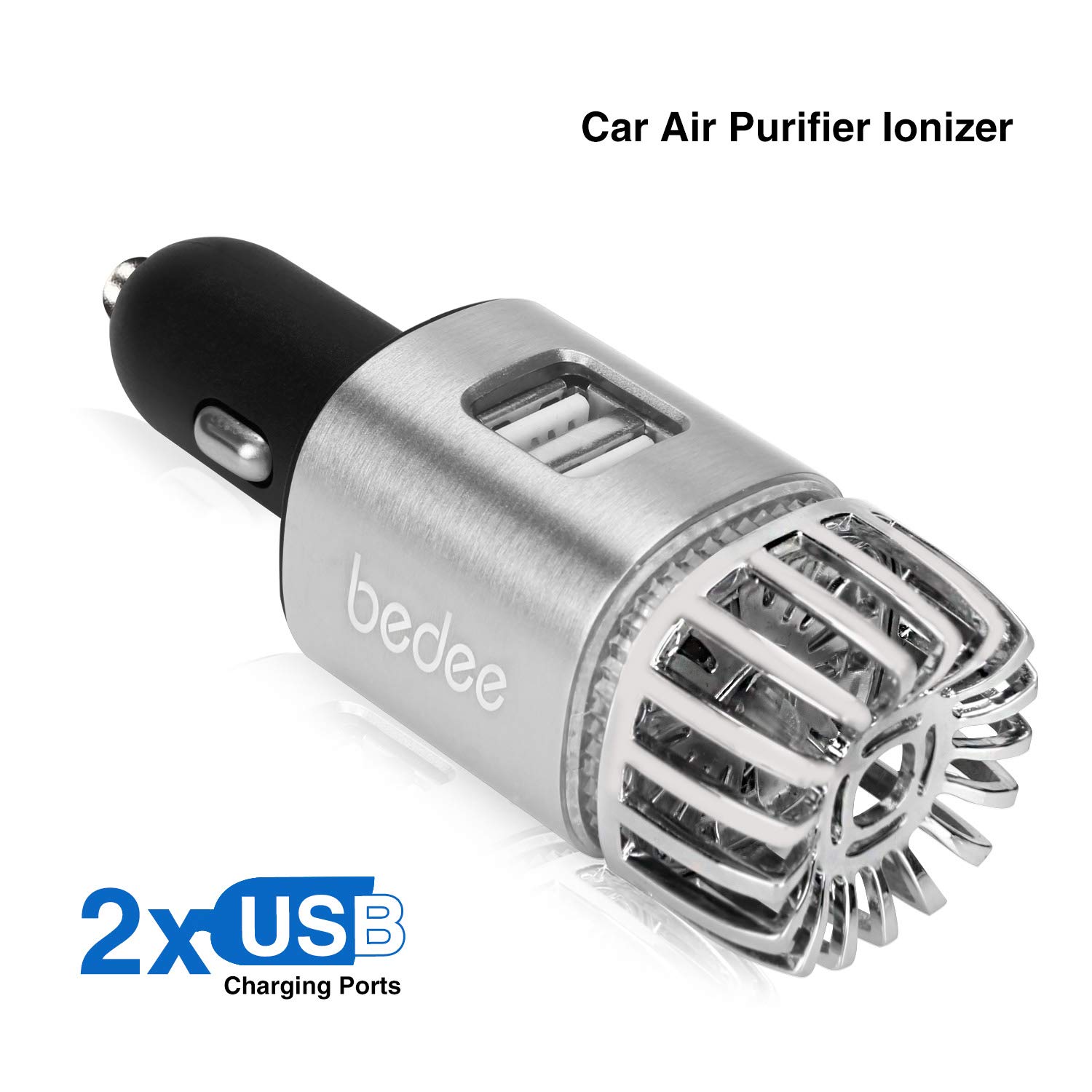 Car Air Purifier Air Freshener 2-in-1 Ionic Air Purifier Ionizer Deodorizer with Dual USB Cellphone Charger Remove Dust, Pollen, Smoke, Mold,Food & Pet Smell, Bacteria,Odors, Portable Travel Charger