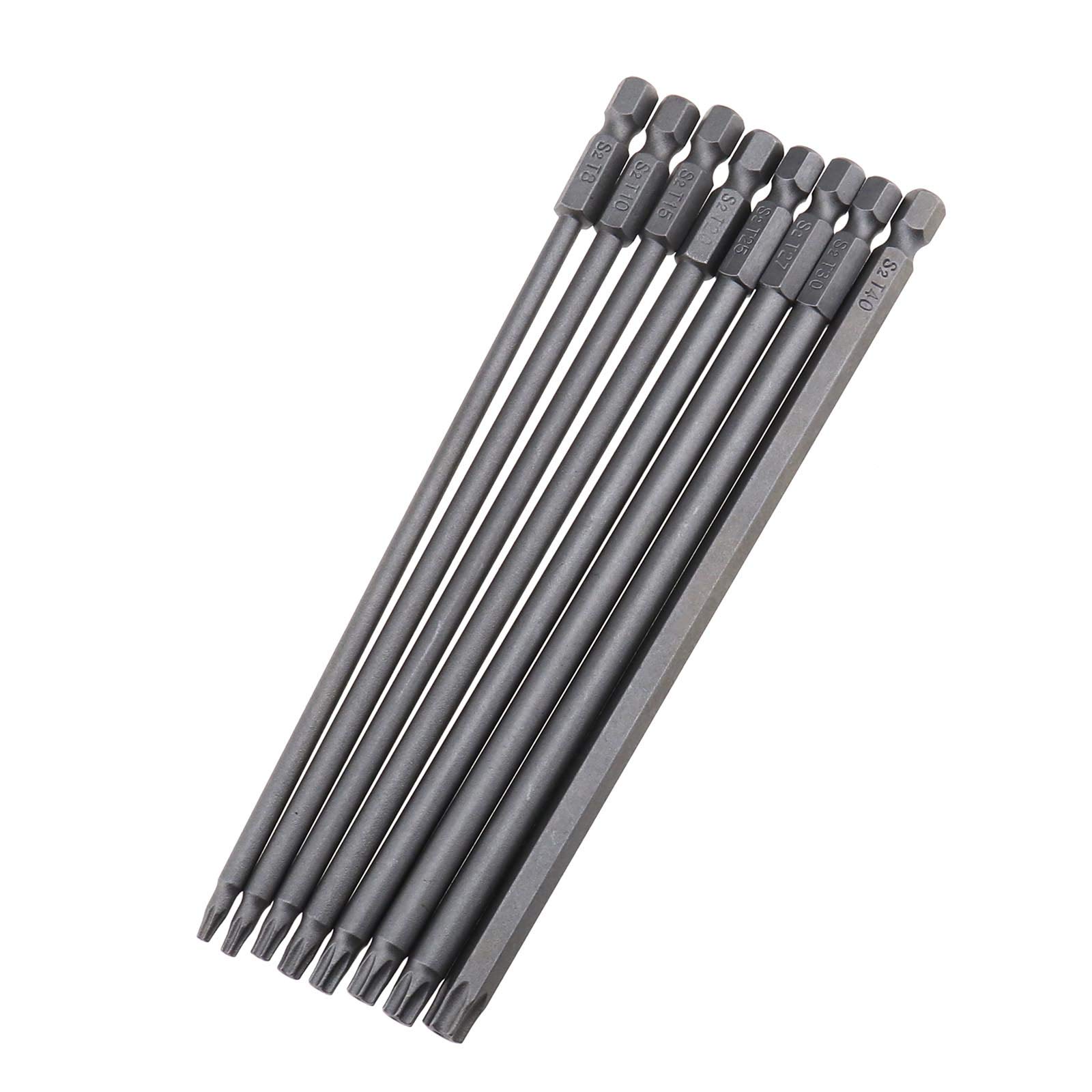OTOTEC 8pcs 150mm Extra Long T8 T10 T15 T20 T25 T27 T30 T40 Torx Screwdriver Bit Set for Manual Eectric Screwdriver Power Tool