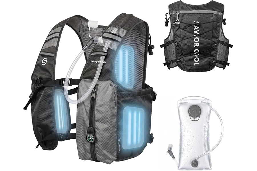 Cooling Hydration Vest with 2L BPA-Free Water Bladder, Running Vest with 3 Removable Cooling Packs, Lightweight Outdoor Pack for Hot Weather, Hiking, Cycling, Training