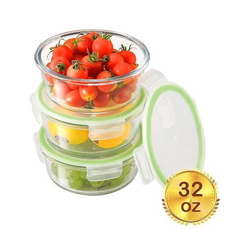 Amazon.com: Recipiente redondo de cristal para comida ...