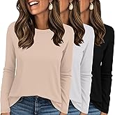 Ekouaer Womens Long Sleeve Shirts 3 Pack Crew Neck Thermal Tops Loose Fit Undershirt Base Layer Trendy Clothes XS-XXL