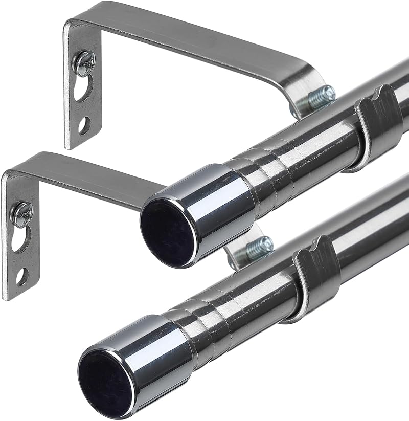 INFLATION Curtain Poles 76-157 cm Silver Finials 2 Pack Adjustable Rods