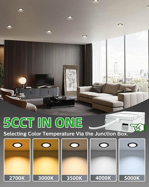 ZOUZAI 24 PACK 4 INCH BLACK 5CCT SELECTABLE ULTRA-THIN LED RECESSED CEILING LIGHT WITH JUNCTION BOX,9W EQV 80W, DIMMABLE, LED CAN LIGHTS – ETL AND ENERGY STAR CERTIFIED