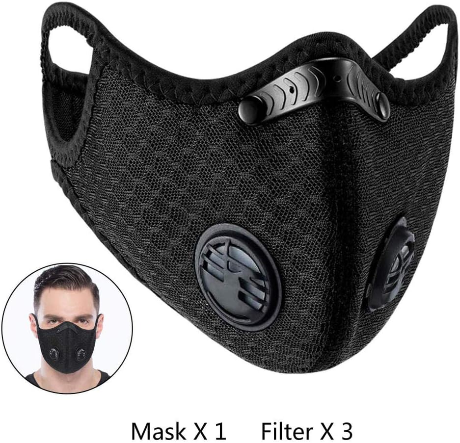 Outdoor sports mask dustproof and pollution-proof with breathing valve, filter and nose clip, adjustable and replaceable filter