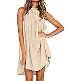 KIRUNDO Women's 2025 Summer Halter Neck Sleeveless Mini Dress Loose Tank Top Pleated Flowy Short Beach Sundresses