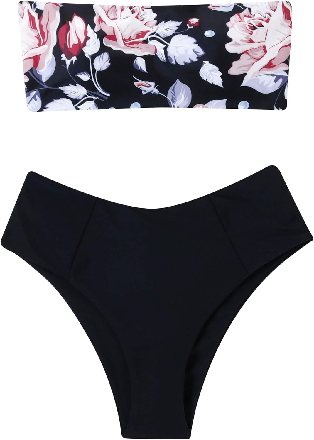 OMKAGI Women's 2 Pieces Bandeau Bikini Swimsuits Off Shoulder High Waist Bathing Suit High Cut