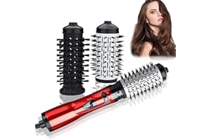 MYELJO 3-in-1 Hot Air Styler and Rotating Hair Dryer, Hair Dryer and Blow Dryer Brush in One, 2 Interchangeable Brushes for Dry and Wet Hair, Auto-Rotating Curling Hot Hair Brush (Red)