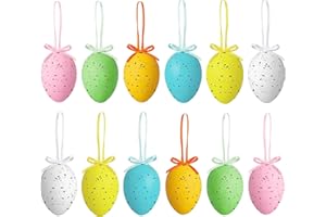 24Pcs Shatterproof Easter Egg Ornaments, Basket Stuffers Egg Bulk Hanging Eggs with Glitter for Spring Tree Basket Decoration