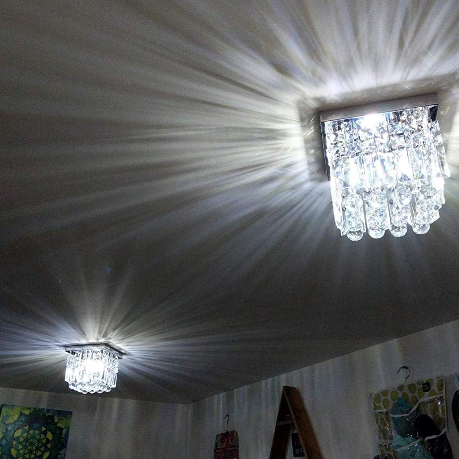 Moooni Hallway Crystal Chandelier 1 - Light W8" Mini Modern Square Flush Mount Ceiling Light Fixture - - 