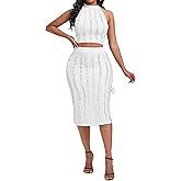 ESSCECGJ Women's Casual 2 Piece Outfit Crop Tops and High Waist Slim Skirt Set