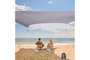 WEKAPO Beach Shade Canopy, 7x7 FT Beach Tent Sun Shelter with 4 Poles, Large Sand Shovel and Ground Pegs, UPF 50+ Outdoor Shade for Camping Trips, Fishing (Grey, 7x7 FT 4 Pole)