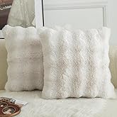 MANDIOO Pack of 2 Thick Plush Wool Decorative Throw Pillow Covers Super Soft Wave Bubble Fur Velvet Cushion Covers Pillow Shams for Couch Bed Living Room 26x26 Inch Cream White