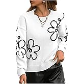 GORGLITTER Women's Floral Flower Sweater Cute Fall Cozy Trendy 2025 Long Sleeve Knit Crewneck Pullover Sweaters