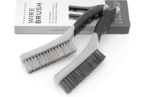 Lavaxon Wire Brush Set-Heavy Duty Stainless & Carbon Steel Bristles with Plastic Handle Grip for Rust, Wielding Slag, Dirt & Paint Scrubbing with Deep Cleaning – 10 Inches (Pack of 2-Gray)