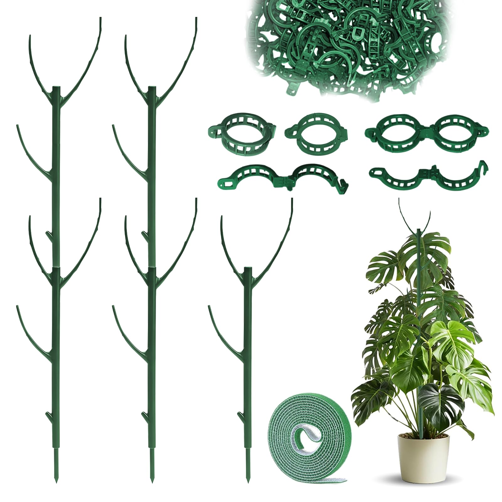 Photo 1 of 5pack Adjustable Plant Support Pole – Stackable Indoor/Outdoor Support Pole with Clamps, Suitable for Supporting Monstera and Climbing Plants, Garden Accessories, Perfect Replacement for Plant Stakes
