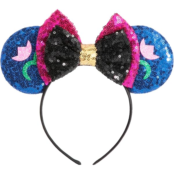 Lot De 2 Bandeaux Oreilles De Souris à Paillettes - Serre-Tête Nœud Brillant Rouge Et Rose Pour Filles