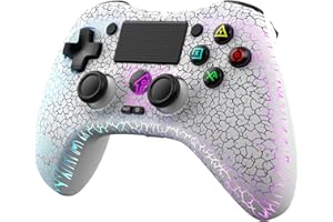 RALAN Wireless Controller with 8 Color Adjustable LED Lighting Compatible with PS4 Pro/Slim/for PS4 Controller Dualshock 4, with Headphone Jack for FPS Game （White）