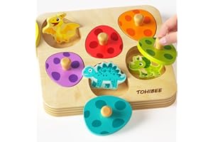 TOHIBEE Wooden Puzzles for Toddlers 1-3, Dinosaur Matching Egg Puzzle Montessori Toys for 1 2 3 Year Old Boy Girl Gifts, Preschool Education Learning Toys