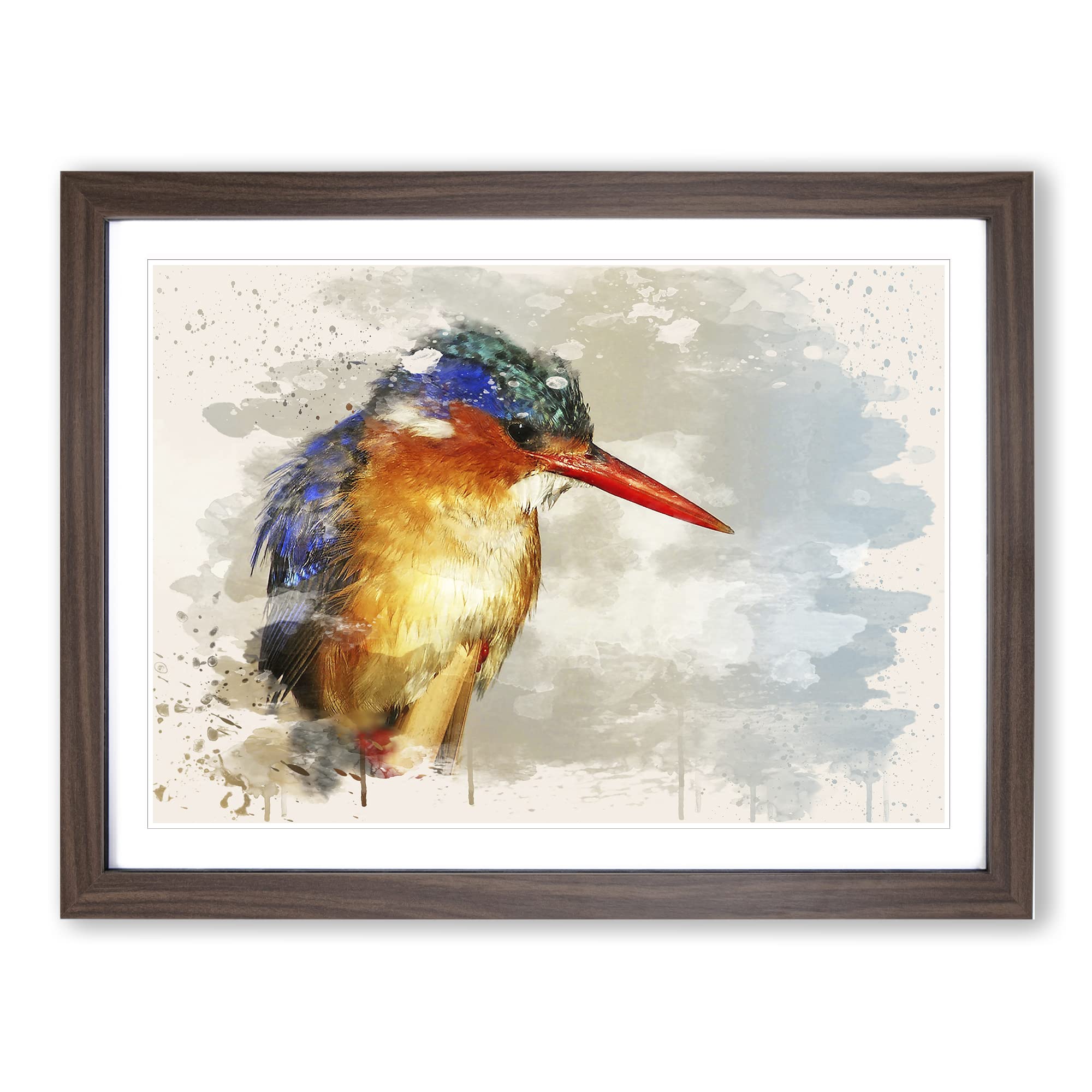 Kingfisher Bird Modern FC Framed Wall Art Print, Ready to Hang Picture for Living Room Bedroom Home Office Décor, Walnut A4 (34 x 25 cm)