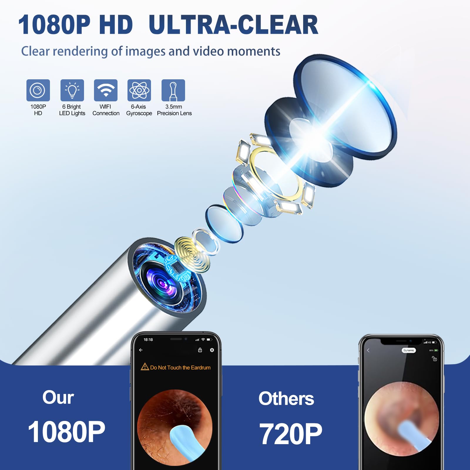 Ear Wax Removal, Ear Cleaner with Camera with 1080P, Ear Wax Removal Tool with 6 LED Light, Ear Wax Removal Kit with 8 Ear Pick, Ear Camera for iPhone, iPad, Android Phones (Black)