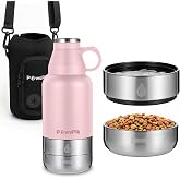 PawsPik 3-in-1 Travel Dog Water Bottle &amp; Bowl Set, 32oz, Pink | Stainless Steel Vacuum-Insulated Bottle with Detachable Food &amp; Water Bowls, Leak-Proof, Keeps Water Cold 12hrs/Hot 6hrs
