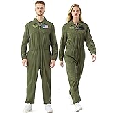 JoeRita Pilot Jumpsuit Men Women Air Force Flight Outfit Costume Flight Suit Halloween Cosplay with Accessories DIY Patches