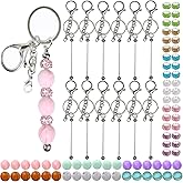 XKCWXY 84Pcs Beadable Keychains Set,Keychains Bulk for Keychain Making Accessories with beadable Keychain bar Silicone Beads Spacer Beads