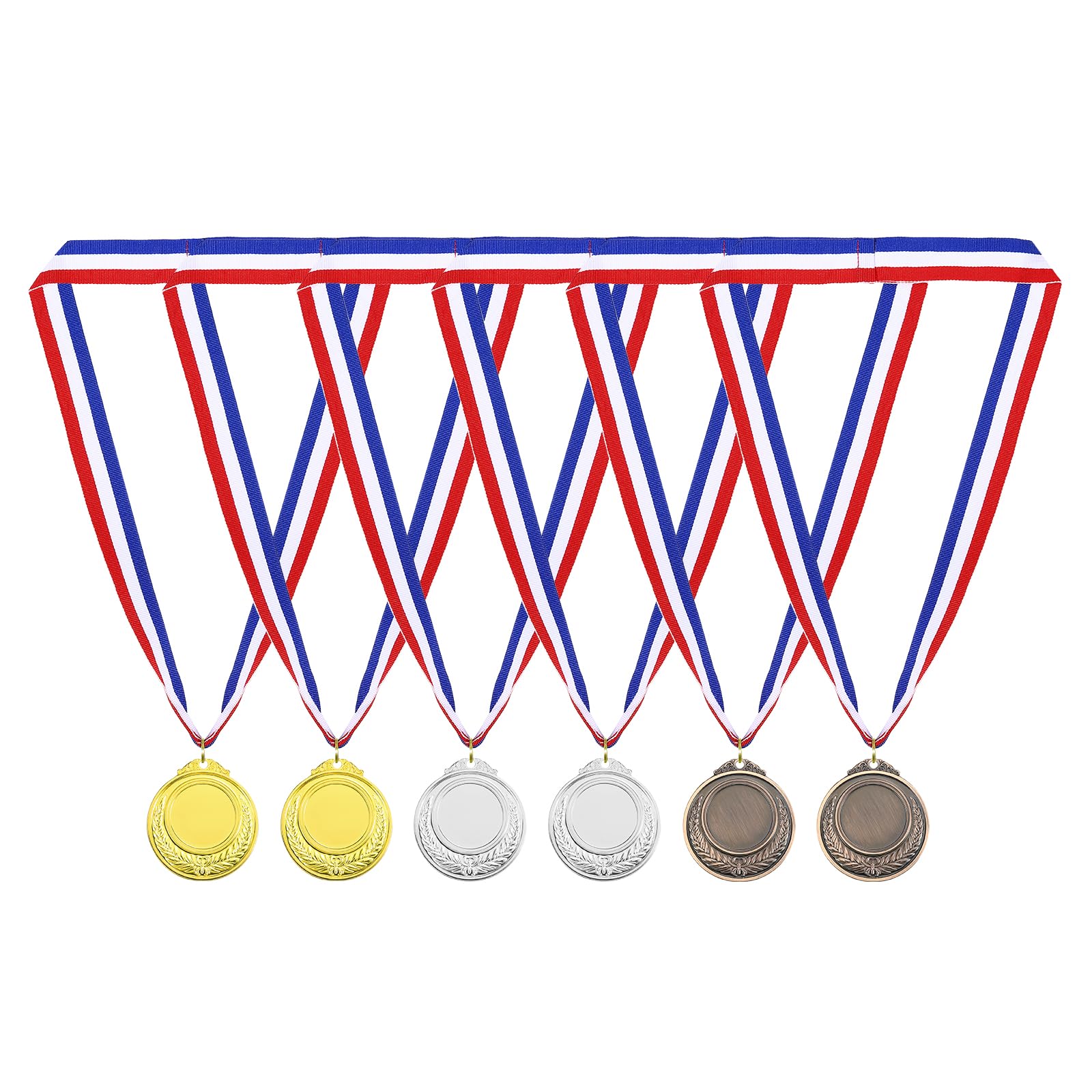 PATIKIL Gold Award Medals, 6 Pcs Blank Style Winner Medals with Neck Ribbon Metal Medals Prizes for Competitions, Party Decorations, 3 Color