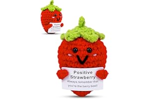 JELUTAR Crochet Positive Strawberry Gifts for Friends - Women Mom Sister Her Girlfriend Gifts for Mother's Day Birthday - Handmade Cute Strawberry with Inspirational Support Card Emotional Lucky Gift