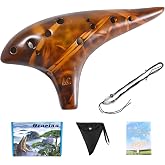 Ocarina,12 Holes Alto C Key Ceramic Ocarinas with Songbook Neck Strap Bag,Musical Instrument for Adults (Yellow)