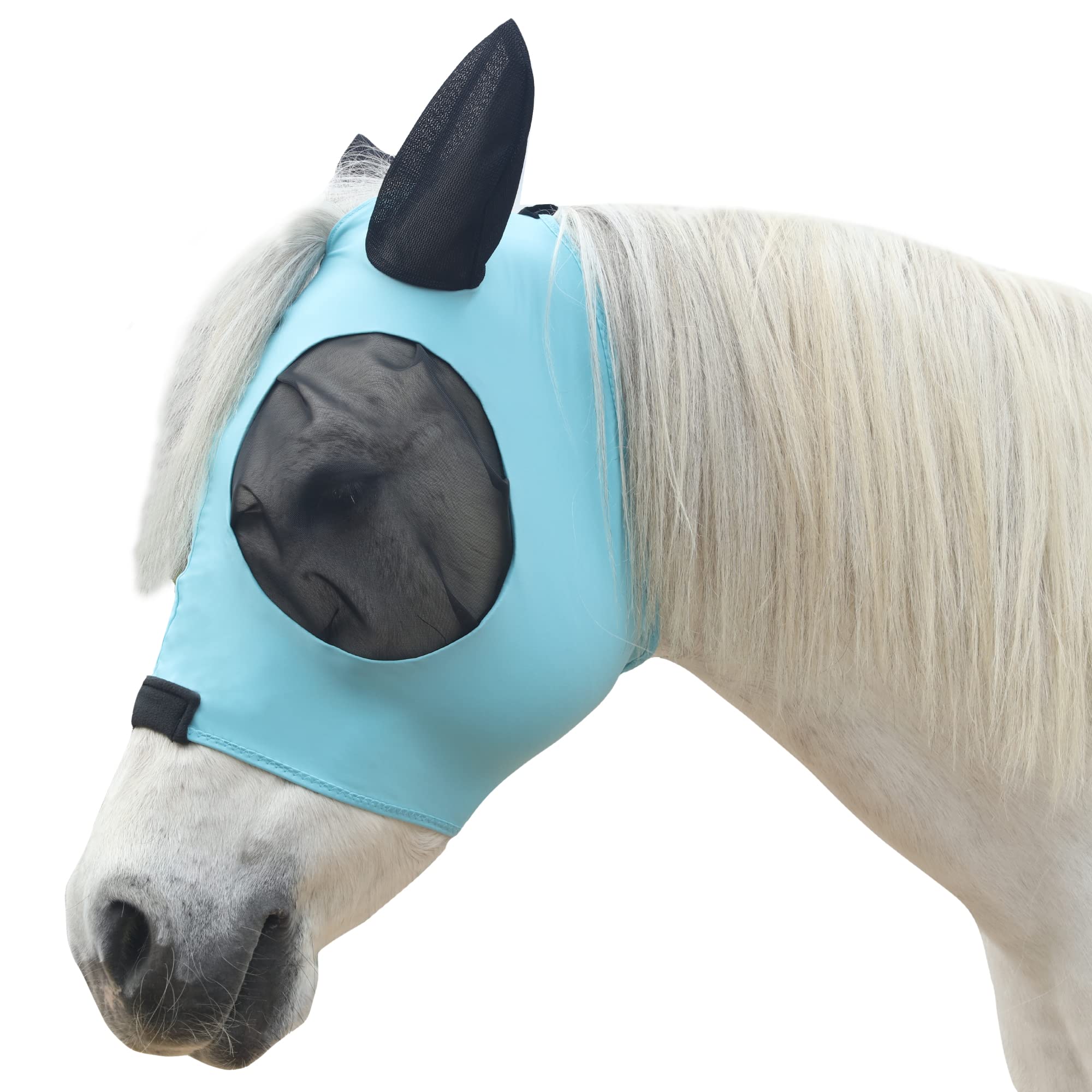 LEAFOREST Horse Mesh Fly Mask with Ears, Soft Lycra Mesh Mask Anti-UV with Ears Pacific Blue, Full